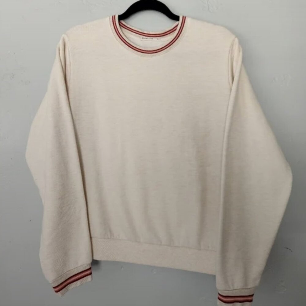 Marine Layer Ivory Crew Neck Sweater with Burgundy Details